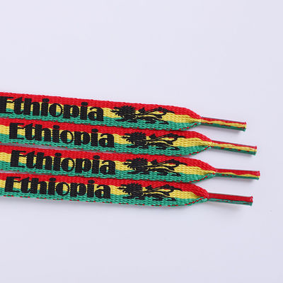 Soft Printed Polyester Shoelace Custom Design Color Flat Cord With Plastic Tips 1cm Width